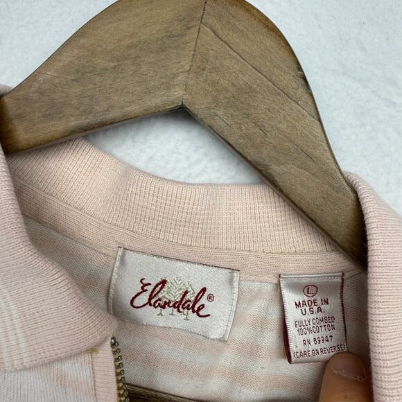 Vintage Elandale Polo Shirt Mens Large Pink White Striped Knit Mob Old Money 90s - Picture 5 of 10
